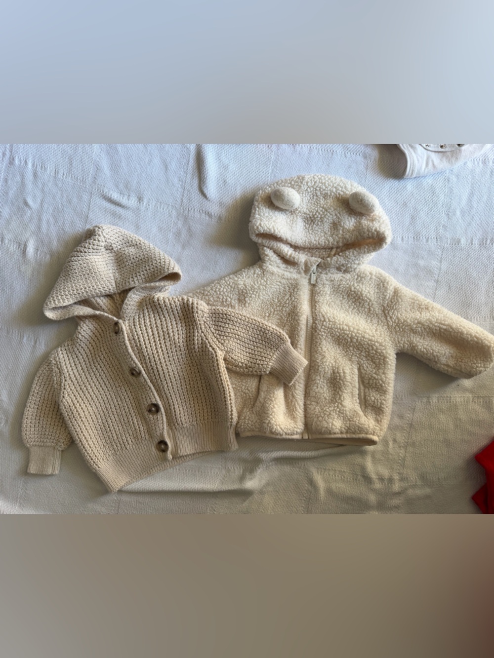 Cozy Cream Baby Hooded Jackets - Knitted & Sherpa Set